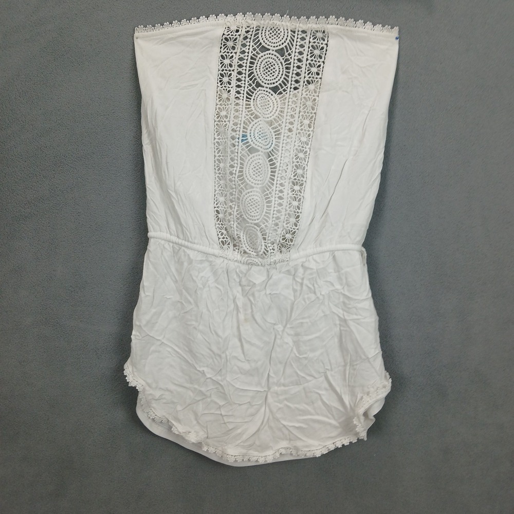 Solitaire Swim Top Womens Small White‎ Rayon Strapless Lace Pintuck Lined